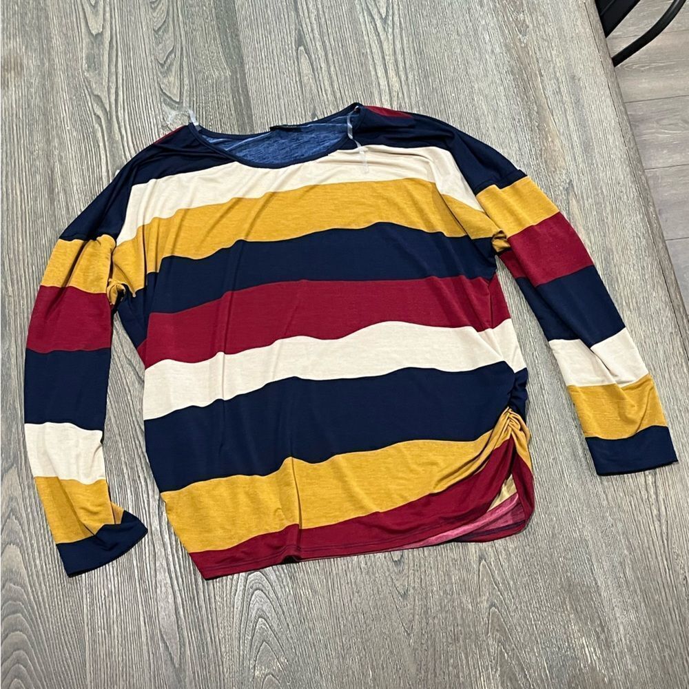 Zenobia Striped Long Sleeve T-Shirt Colorblock Crewneck Multicolor Size XL
